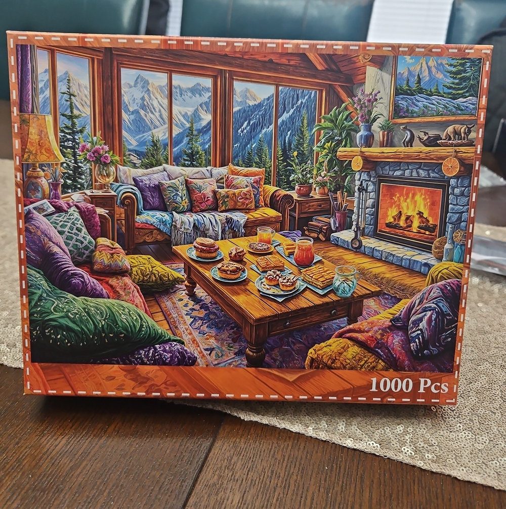 Cozy Mountain Cabin 1000-Piece Jigsaw Puzzle - Colorful Living Room -used